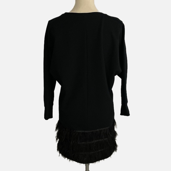 Imperial Mini Dress Long Sleeve Feather trim Black Size Small T-Shirt Italy - Picture 3 of 13